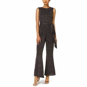 Vince Camuto Women's Belted Metallic V-Back Jumpsuit